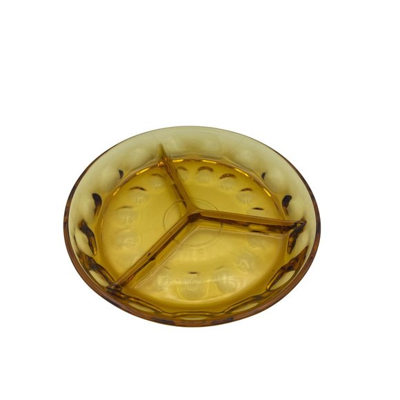 1950s Amber Indiana Glass Thumbprint Divided Relish Dish - Picture 1 of 5